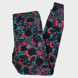 LuLaRoe - Tall & Curvy TC - Black, Red, Teal Floral Leggings - Sz XL